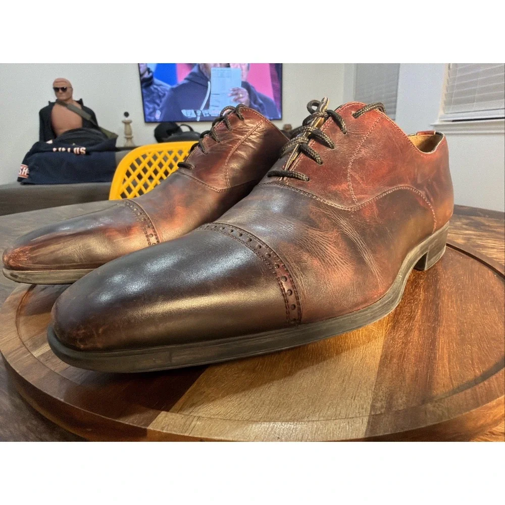 Magnanni 16949 Men’s Size 8 M Brown Leather Dress Shoes Cap Toe Brogue Oxfords
